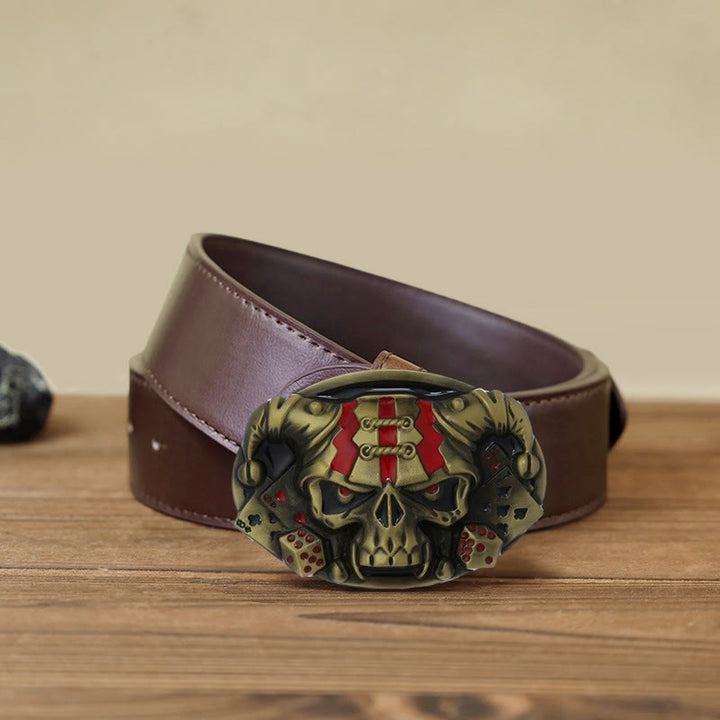 Cinturón de cuero con hebilla de payaso y calavera para hombre, hecho a mano