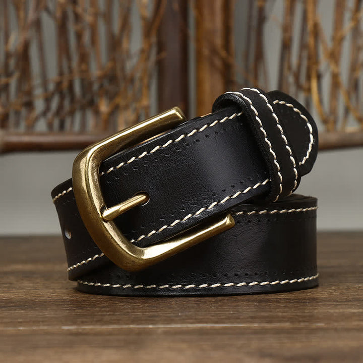 Cinturón de piel de vaca cosido de lujo para hombre