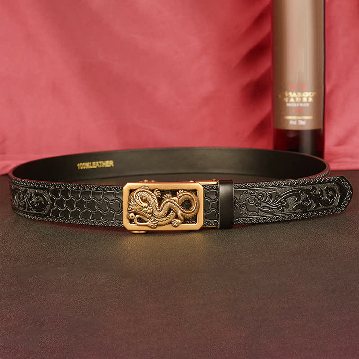 Cinturón de cuero con estampado de dragón en espiral para hombre