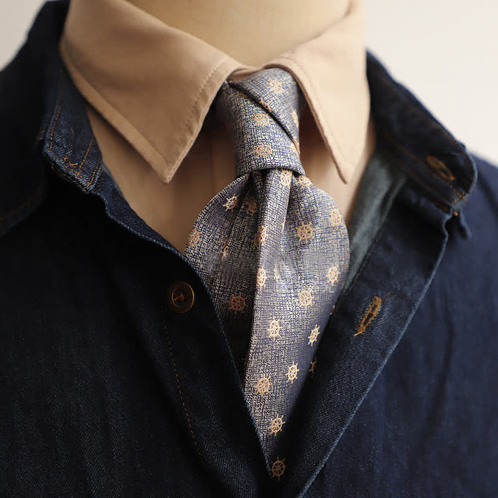 Corbata de hombre con ancla y timón de barco de navegación
