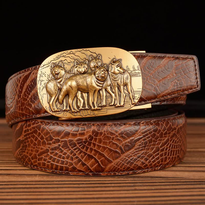 Cinturón de piel con estampado de cocodrilo de la marca Pack of Wolves para hombre