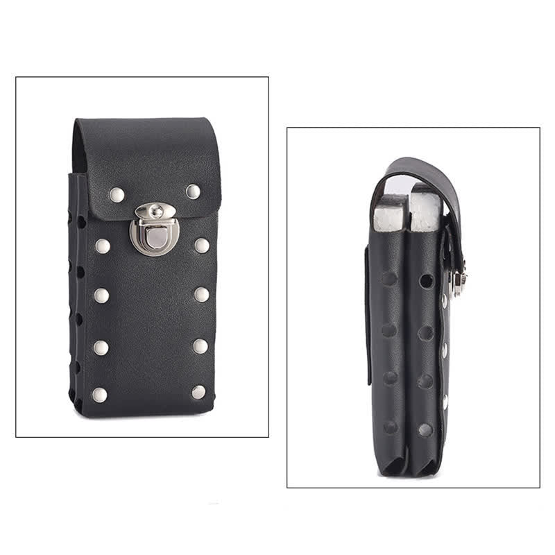 Cinturón de cuero universal para teléfono con botón decorativo con remaches