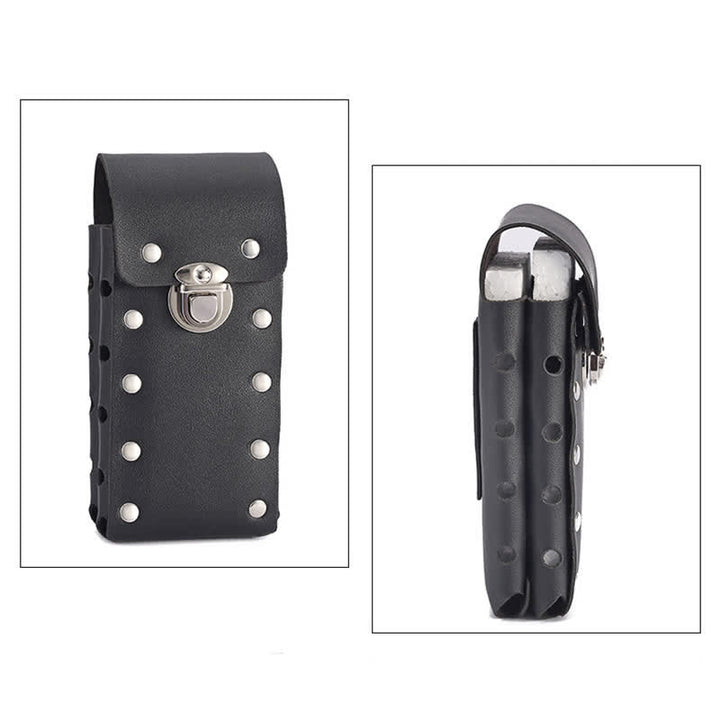 Cinturón de cuero universal para teléfono con botón decorativo con remaches