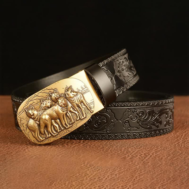 Cinturón de cuero retro para hombre con diseño de lobos