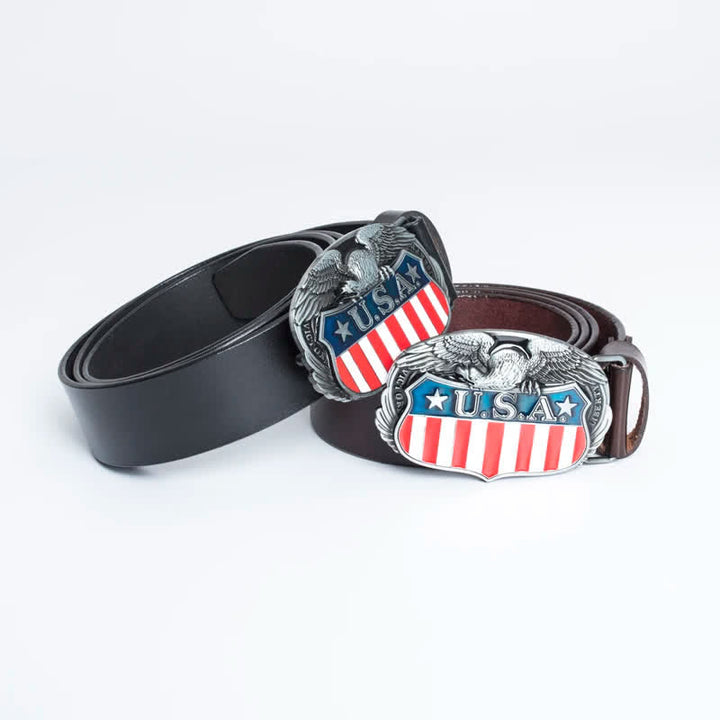 Cinturón de cuero con águila voladora y bandera de EE. UU. con personalidad para hombres