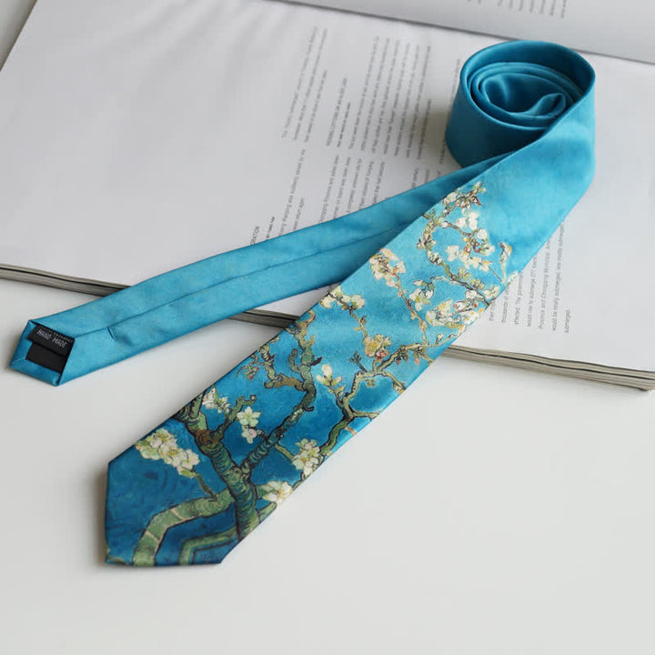 Corbata con diseño de árbol de almendro en flor para hombre