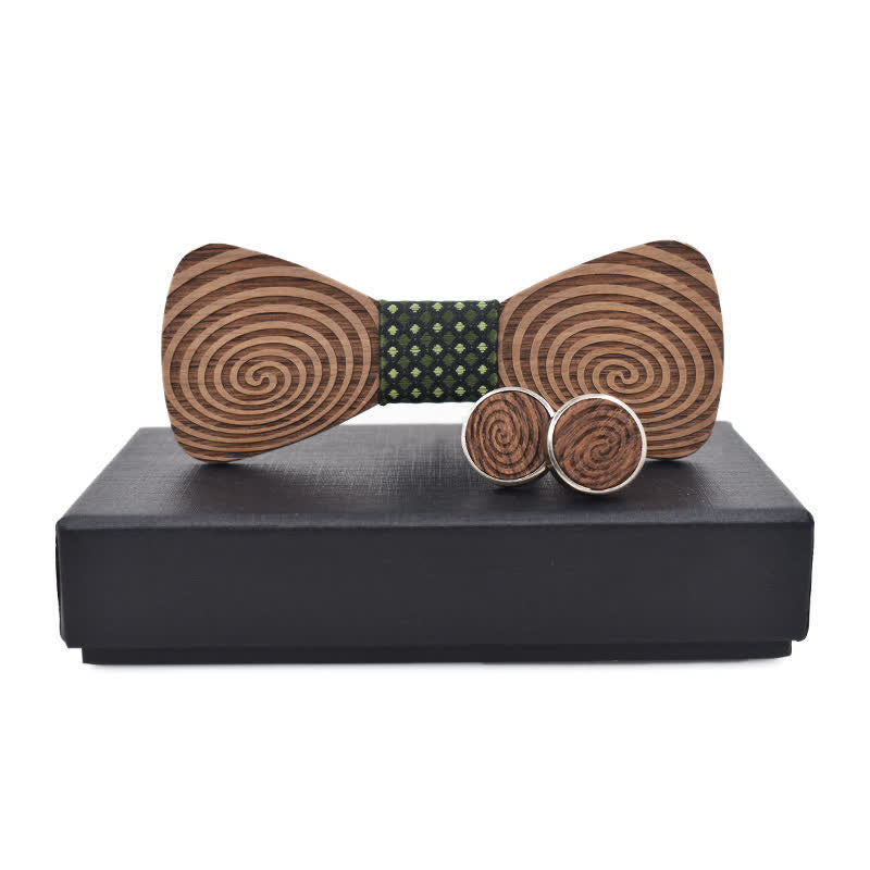 Juego de 2 pajaritas de madera con estampado de remolinos hipnóticos para hombre