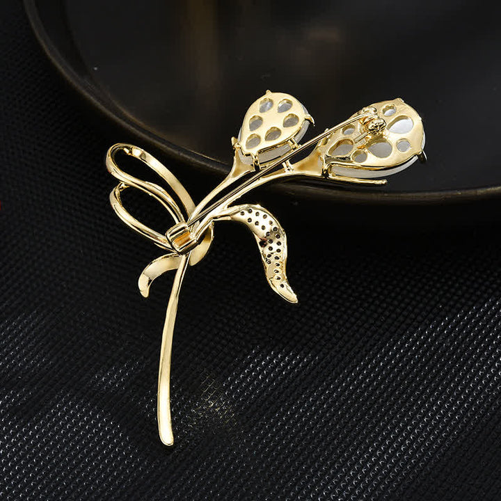 Broche de tulipán con perlas para mujer