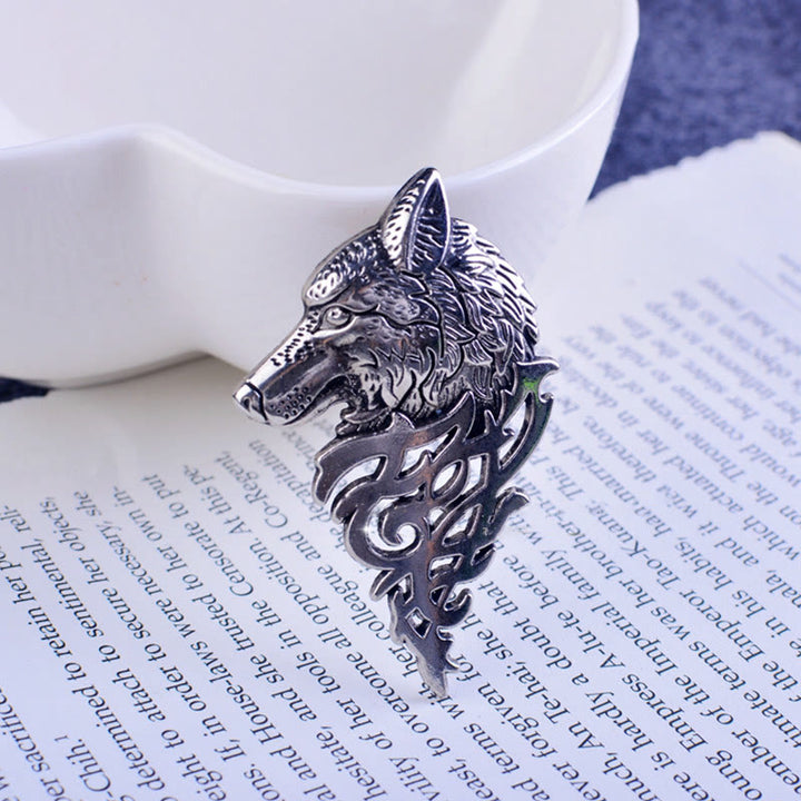 Broche glamoroso con cabeza de lobo hueca para hombre
