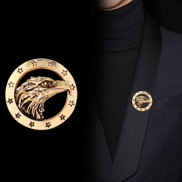 Broche de cabeza de halcón circular para hombre