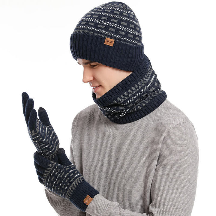 Conjunto de 3 guantes y bufanda de punto de doble capa sueltos