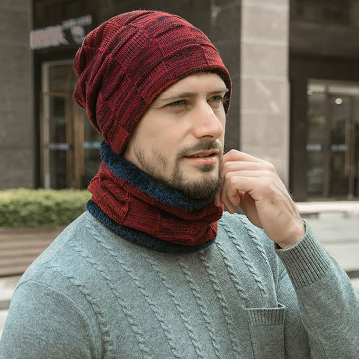Conjunto de gorro y bufanda de punto a cuadros para invierno