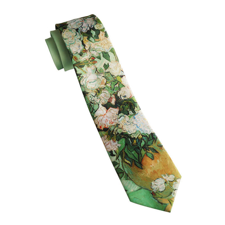 Corbata floral con rosas blancas y verde claro para hombre