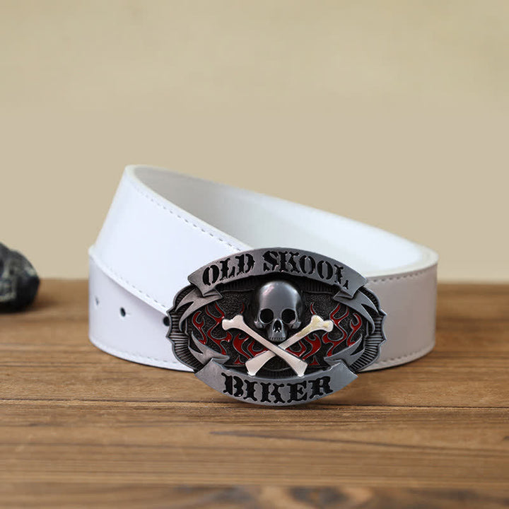 Cinturón de cuero con hebilla de calavera y huesos cruzados para hombre hecho a mano