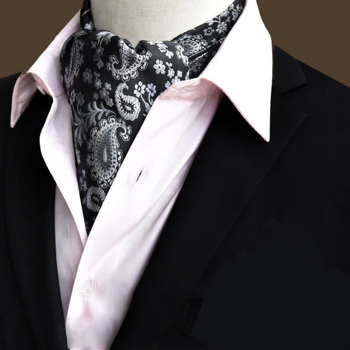 Corbata de cachemira con estampado floral para caballeros de fiesta en blanco y negro