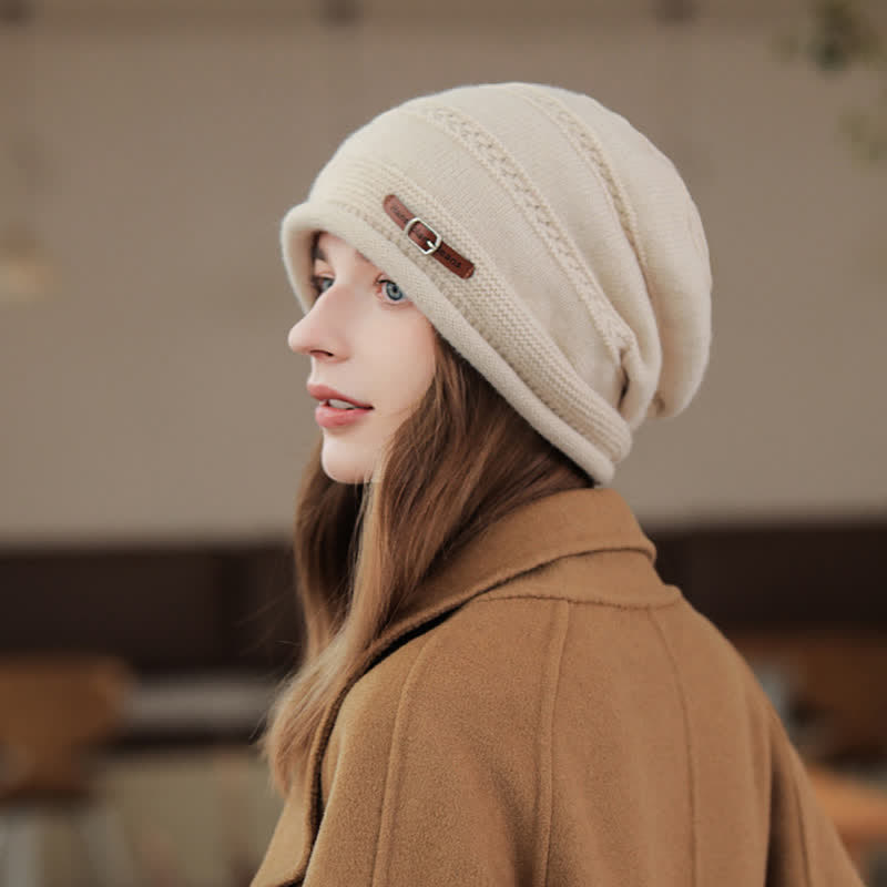 Gorro de invierno plegable de punto afelpado para mujer