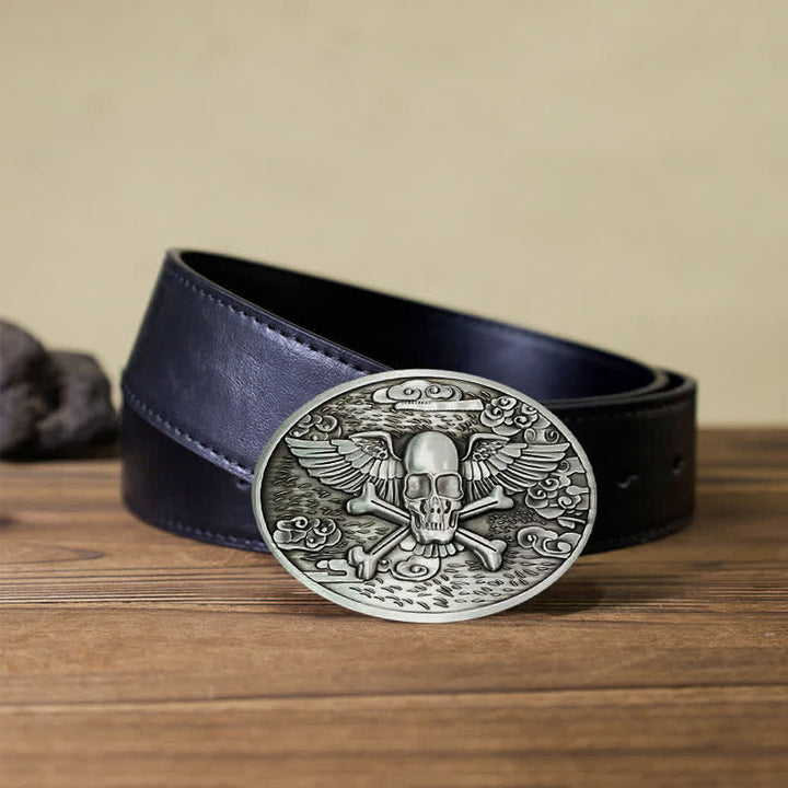 Cinturón de cuero con hebilla para hombre, con diseño creativo de calavera y ángel, para llevar cerveza