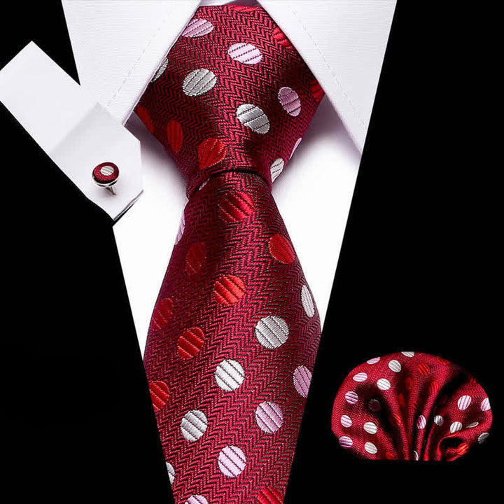 Conjunto de 3 corbatas de lunares blancos y rojos brillantes para hombre