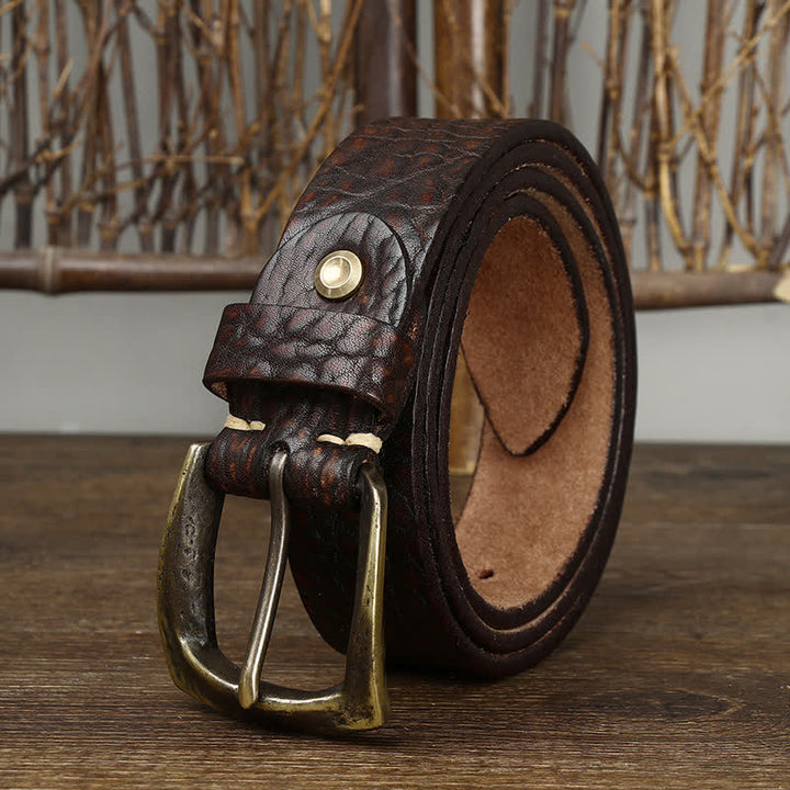 Cinturón de cuero con estampado retro de piel de yak para hombre