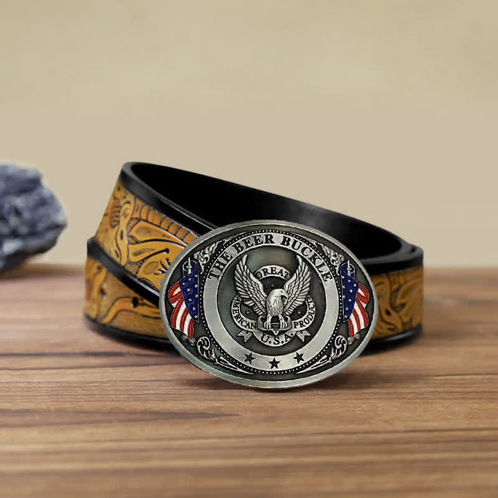 Cinturón de cuero con hebilla para hombre, diseño creativo con bandera de EE. UU. UU. y aguila