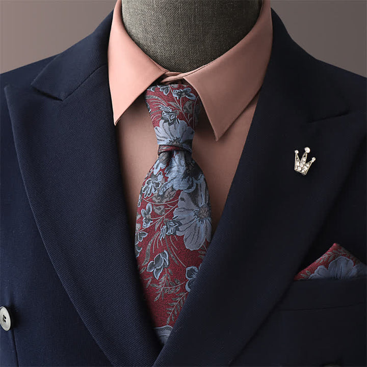 Elegante corbata floral azul aciano para hombre - Azul aciano - Corbata + Pañuelo de bolsillo - image 1