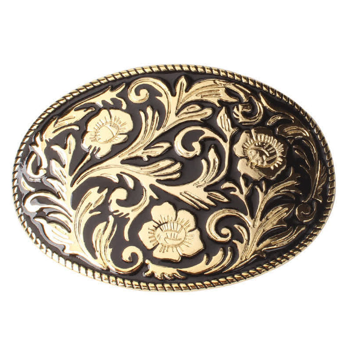 Cinturón de cuero con hebilla ovalada y diseño floral clásico para hombre hecho a mano