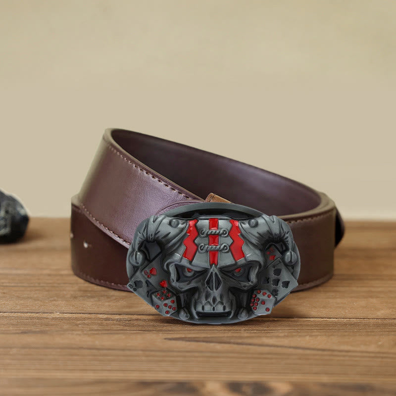 Cinturón de cuero con hebilla de payaso y calavera para hombre, hecho a mano