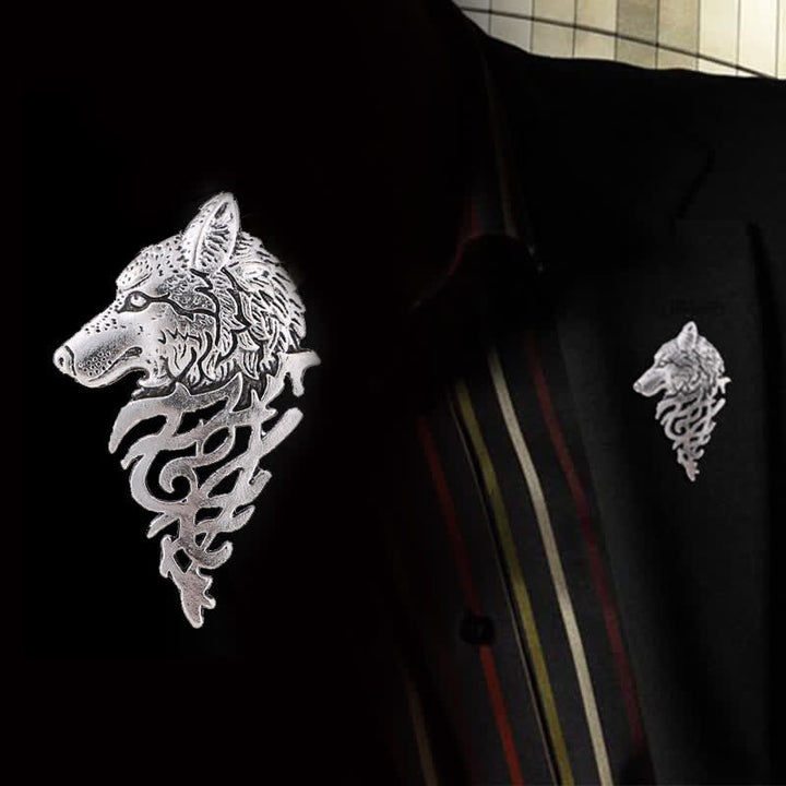 Broche glamoroso con cabeza de lobo hueca para hombre