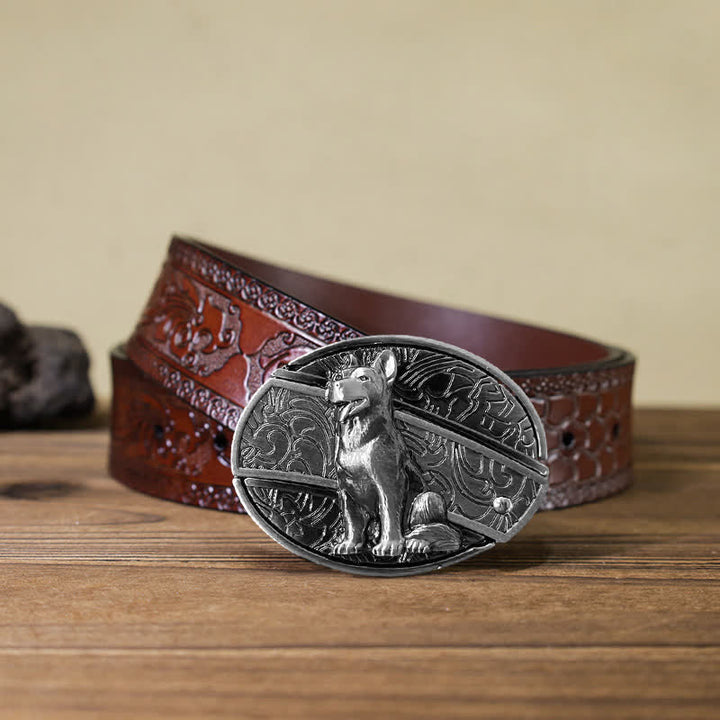 Cinturón de cuero con cuchillo plegable oculto "Loyal Dog" para hombre, hecho a mano