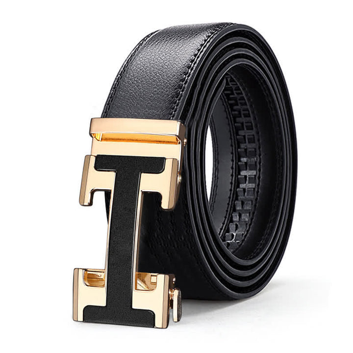 Cinturón de cuero con hebilla automática y relieve de lujo para hombre