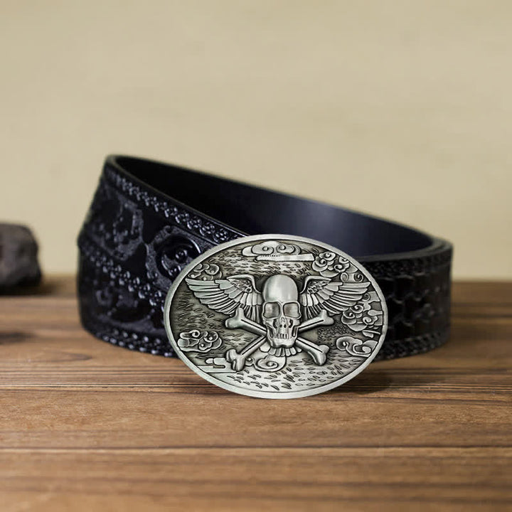Cinturón de cuero con hebilla para hombre, con diseño creativo de calavera y ángel, para llevar cerveza