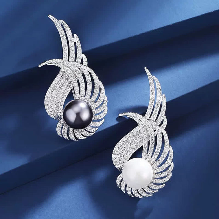 Broche de perlas y plumas con alas de ángel para mujer