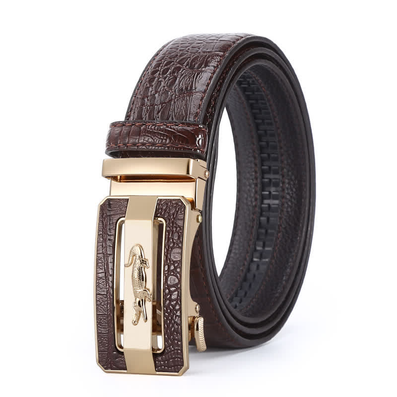 Cinturón de piel con hebilla automática y diseño de cocodrilo para hombre