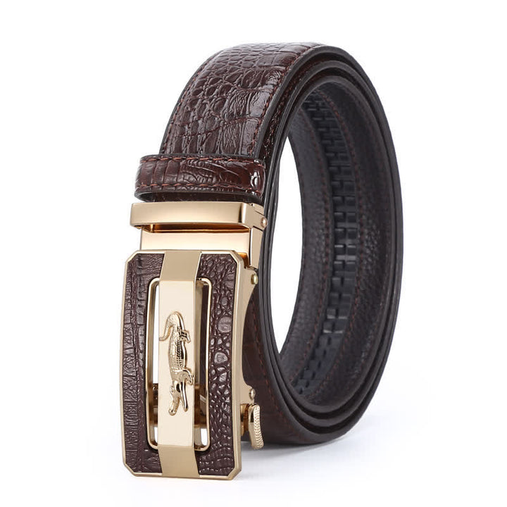 Cinturón de piel con hebilla automática y diseño de cocodrilo para hombre