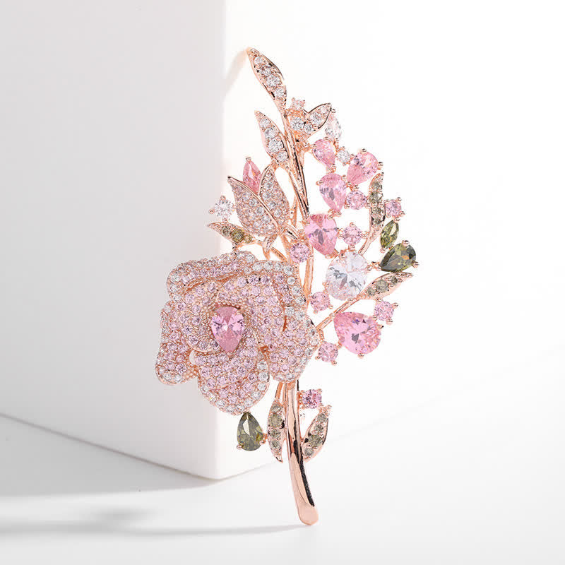 Broche de circonita con ramo de flores rosas para mujer