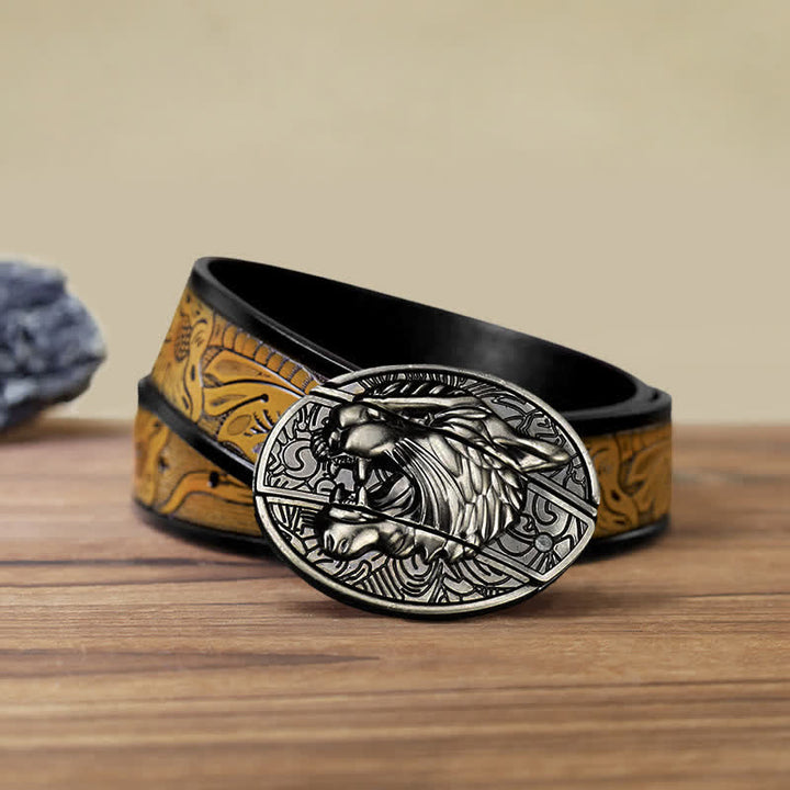 Cinturón de cuero con cuchillo plegable oculto Roaring Tiger para hombre