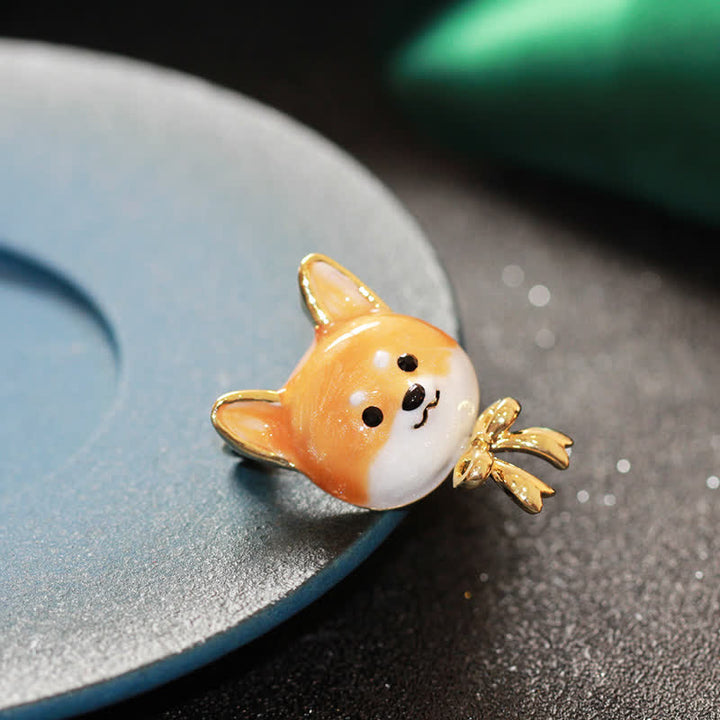 Broche unisex con forma de perro Shiba Inu esmaltado