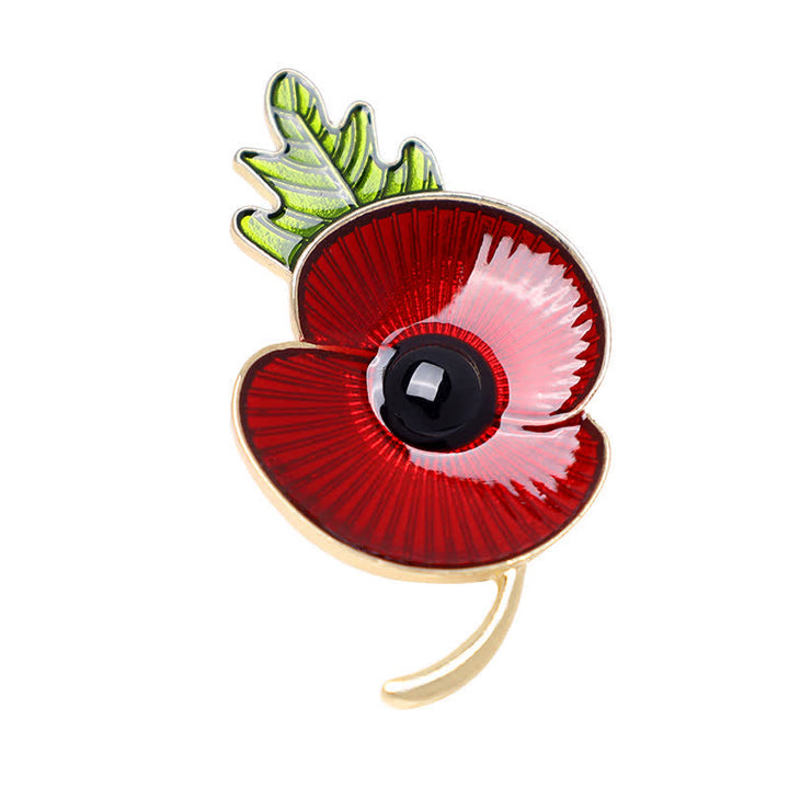 Broche unisex con forma de hoja de amapola roja