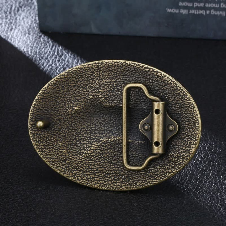 Cinturón de cuero con hebilla de bandera estadounidense con diseño de alce y ciervo para hombre