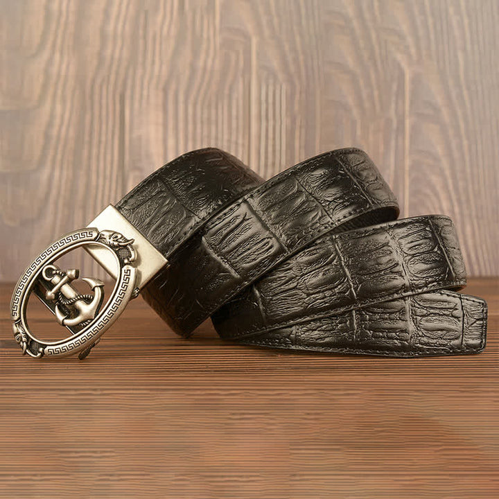 Cinturón de piel con estampado de cocodrilo y ancla náutica para hombre