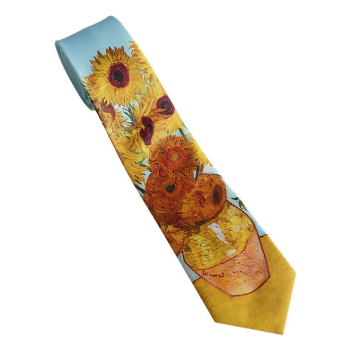 Corbata para hombre con jarrón con girasoles pintados