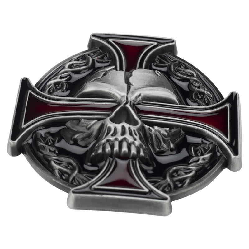 Cinturón de cuero con estampado de calavera en relieve para hombre