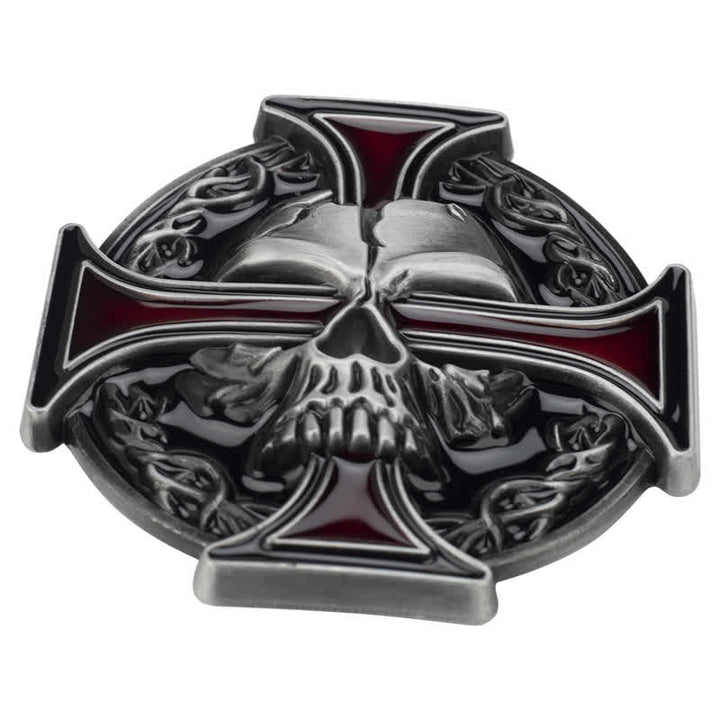 Cinturón de cuero con estampado de calavera en relieve para hombre