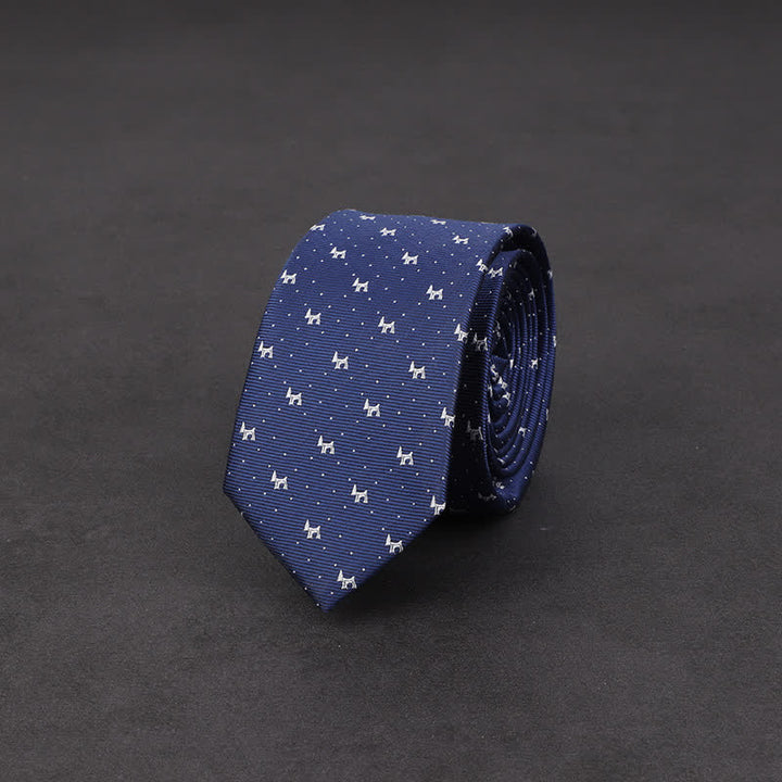 Corbata de noche azul marino con diseño de cachorro para hombre