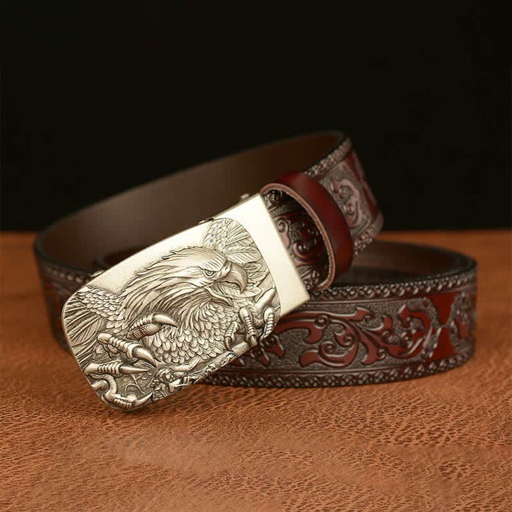 Cinturón de cuero genuino con relieve y hebilla de águila para hombre