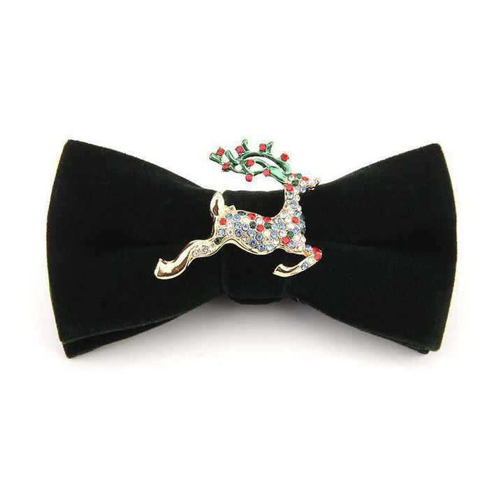 Pajarita de terciopelo navideña con diamantes de imitación y cabeza de alce para hombre