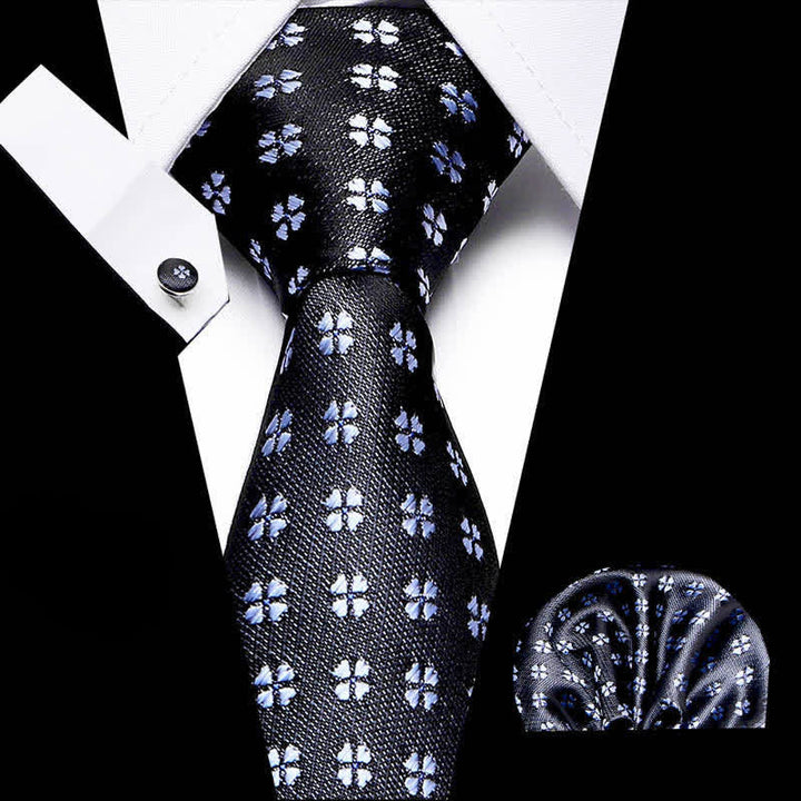 Conjunto de 3 corbatas de trébol de la suerte negras y azules para hombre