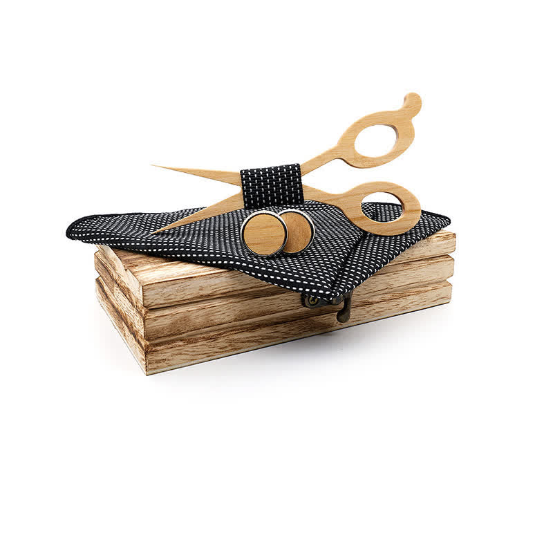 Juego de 3 tijeras y pajarita de madera para hombre