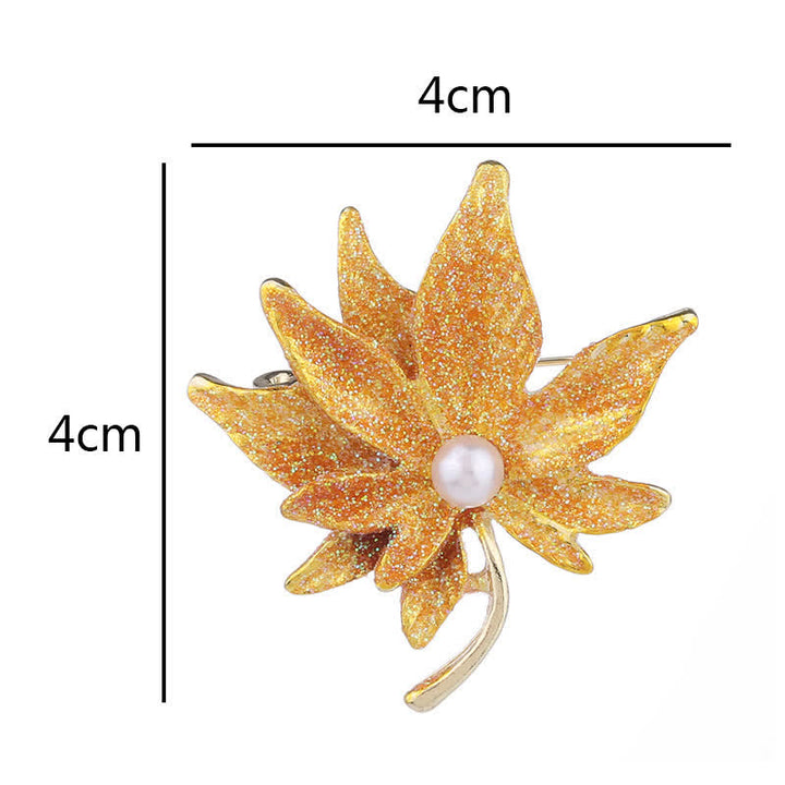 Broche de perla con forma de hoja de arce para mujer