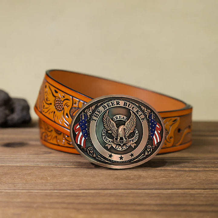 Cinturón de cuero con hebilla para hombre, diseño creativo con bandera de EE. UU. UU. y aguila